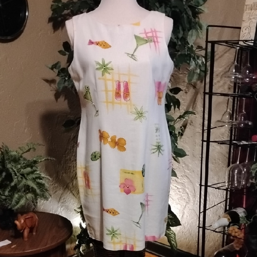 Jessica Howard White Dress with Pink and Green Accents
